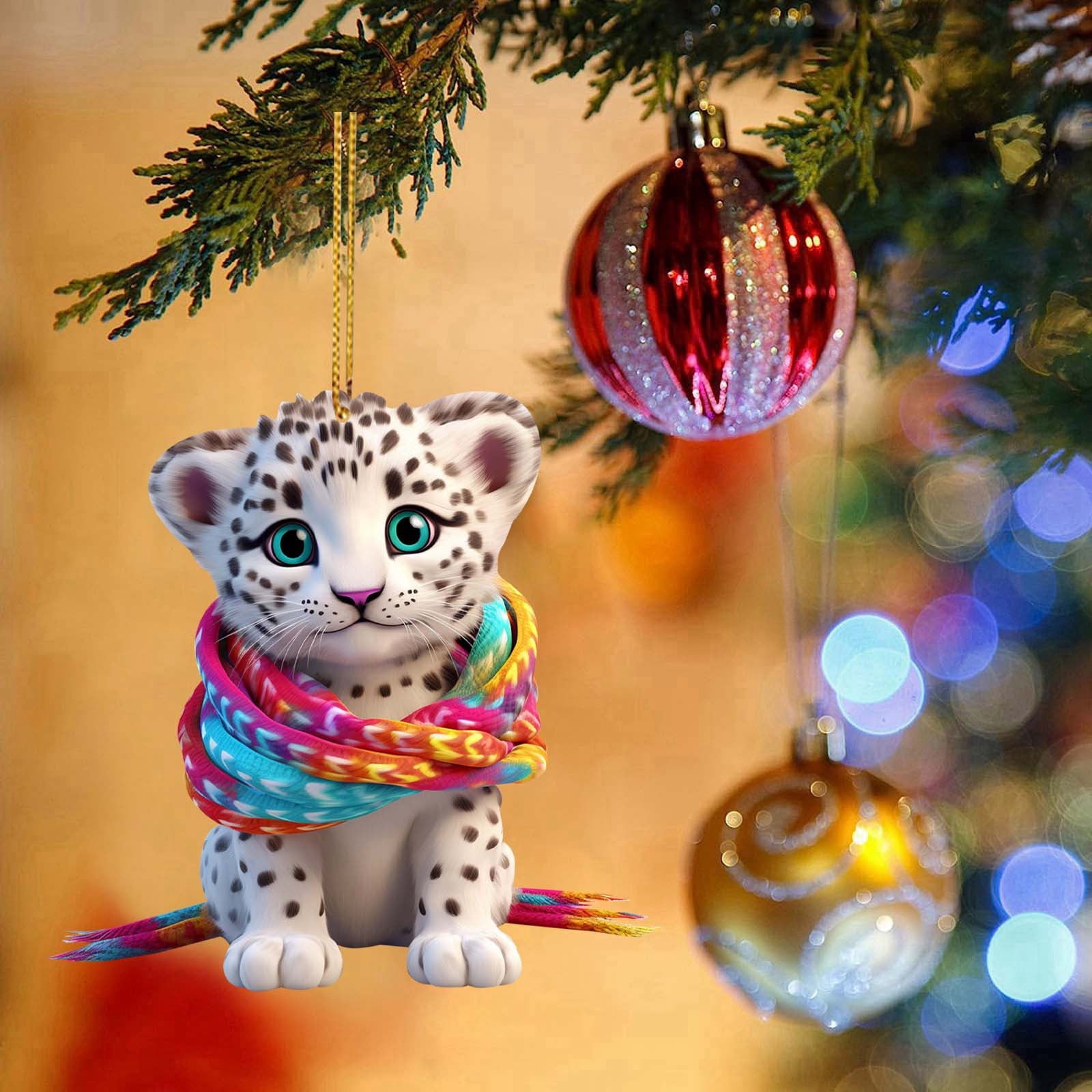 Cute Snow Leopard Baby Christmas Tree Charm Snow Leopard Baby Car