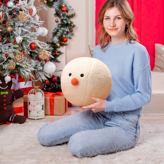 Cute Snowball Snowman Plush Pillow Doll, Soft Stuffed Soothing Toy for Kids, Lovely Gift Pillow for Bedroom Living Room Christmas Birthday Party Home Decoration