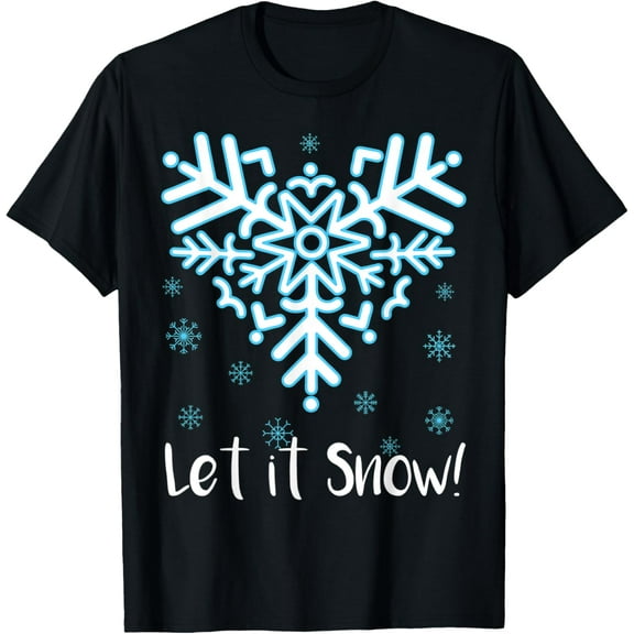 Cute Snowflake Heart - Let It Snow Winter Christmas Snow Day T-ShirtMen's and women's gift, black and white T-shirt, size: Extra large S-4XL