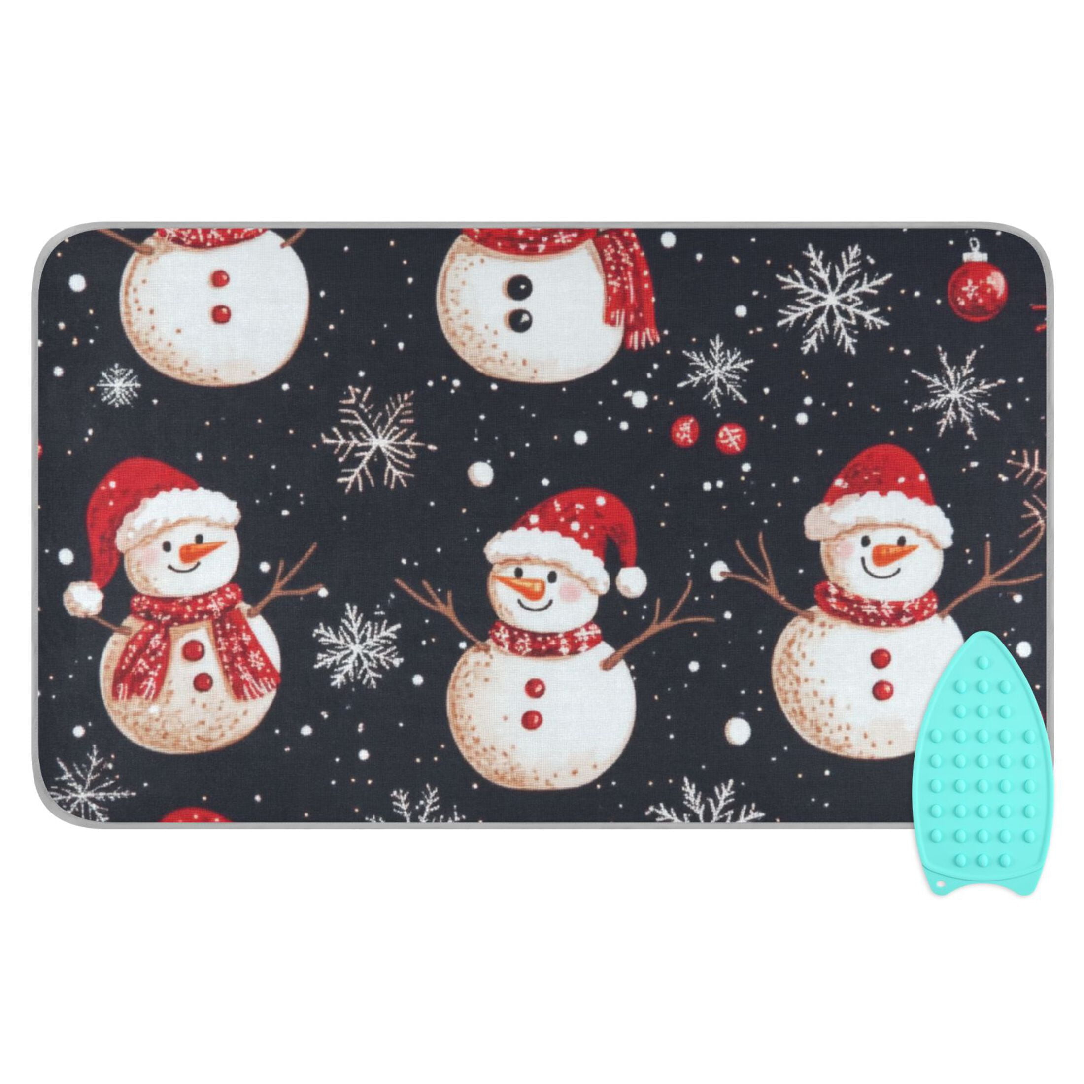 Cute Snowman Black Background Ironing Mat Blanket for Table Top Travel Portable Ironing Board Pad 47.2x27.6 Inch