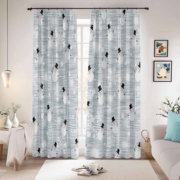 Cute Snowman Blackout Curtains for Bedroom/Living Room, Pinch Pleated Black Out Curtains, Christmas Snowflake Xmas Winter Snowball Room Darkening Window Drapes with Hooks 2 Panels, 39"x70"