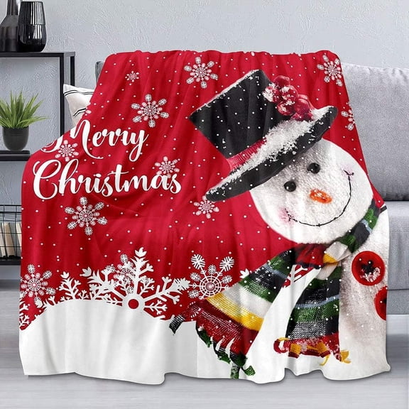 Cute Snowman Blanket, Xmas Snowflake Winter Holiday Merry Christmas, Red Cozy Warm Lightweight Soft Fluffy Fuzzy Plush Flannel Fleece for Couch, Sofa, 30"x40"