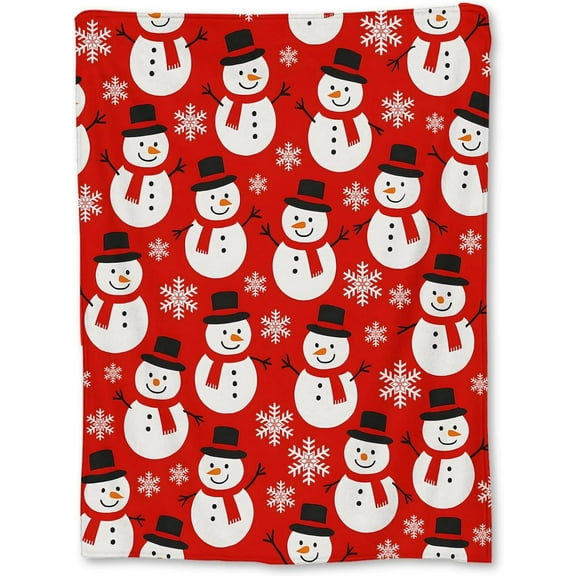 Cute Snowman Christmas Blanket Cozy Holiday Throw for Couch Bed Travel Winter Snowflake Decor