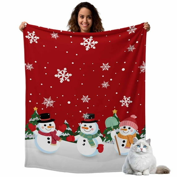 Cute Snowman Flannel Blanket for Bed,Travel and Camping, Snowflake Winter Red Christmas Super Soft Cozy Blanket for All Seasons 40"x60"