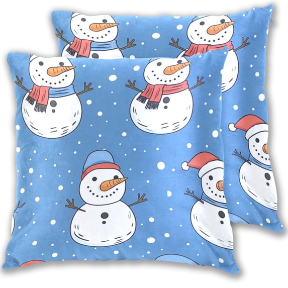 Cute Snowman Hand Painted Style Throw Pillow Covers Pillowcases 18 x 18 Inch Home Decor 2 Packs for Bedroom Sofa