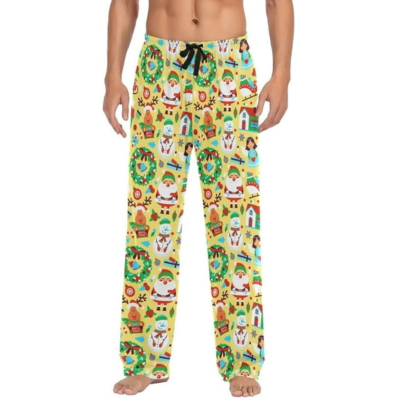 Cute Snowman Hat Christmas Pajama Pants Mens Lounge Pants Super Soft Men Pajama Bottoms with Drawstring & Pockets