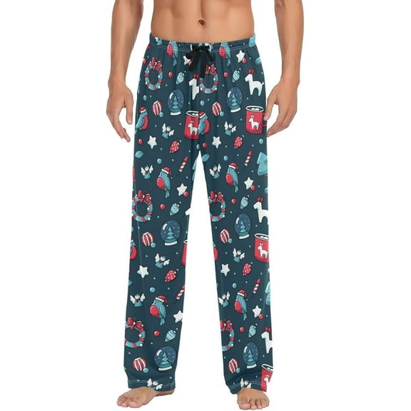 Cute Snowman Hat Christmas Pajama Pants Mens Lounge Pants Super Soft Men Pajama Bottoms with Drawstring & Pockets