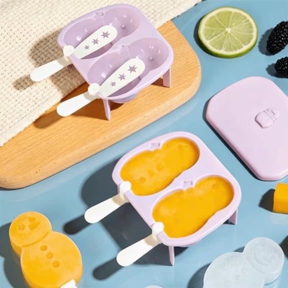 Cute Snowman Ice Cream Mold - Non-Stick Ice Cube Tray for Popsicles, Fruit Shakes, and Ice Cubes with Lids & Sticks