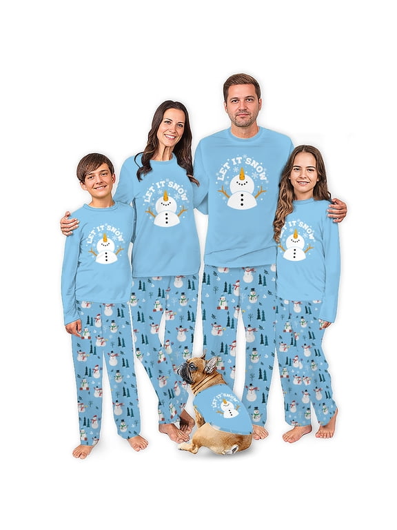 Cute Snowman Matching Christmas PJ Set, Plus Size Matching Xmas Pajamas, Size NB - Men 6XL
