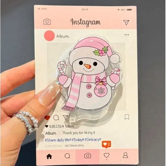 Cute Snowman Phone Grip, Christmas Gift for Her, Adorable Snowman, Holiday Gift for Friends, Xmas Gift