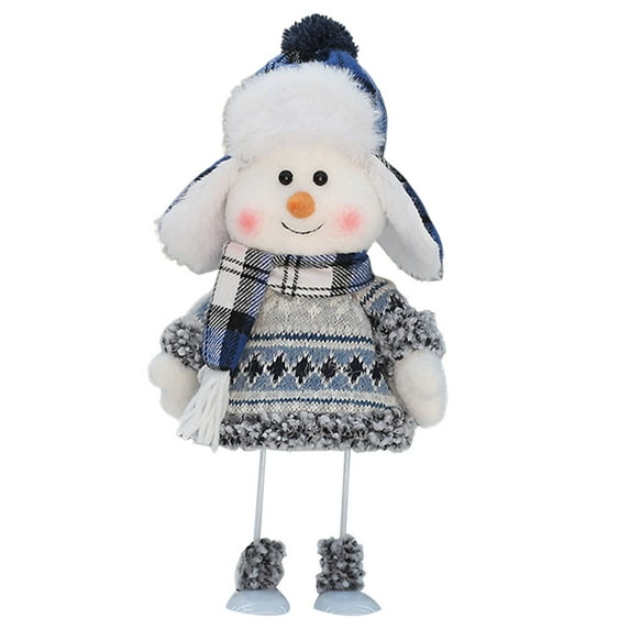 Cute Snowman Plush Doll - Blue Christmas Knit Snowman Figurine for Home Winter Table Decor, Handmade Holiday Gift Decoration for Family Friends