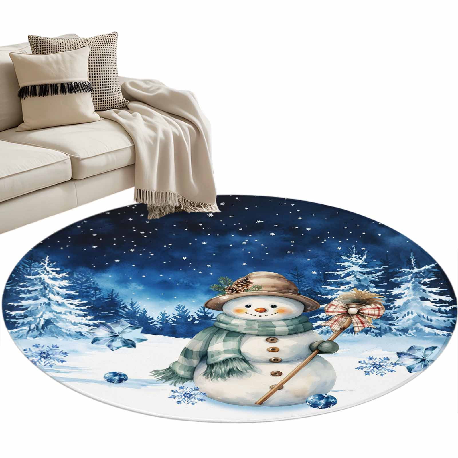 Cold Weather Rugs Cute Snowman Round Area Rug 3ft Winter Snowflake Christmas Tree Snow ...
