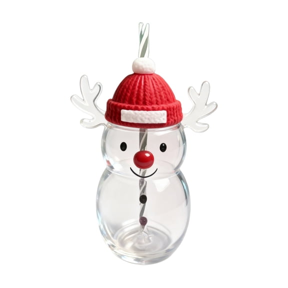 Cute Snowman Straw Glass Cup - Insulated Mug for Hot & Cold Drinks, Leak-Proof Lid