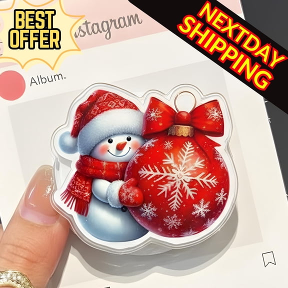 Cute Snowman With Red Ornament MagSafe Phone Grip: Christmas Holiday Magnetic , Kawaii Winter Phone Holder, Festive Gift For Teens