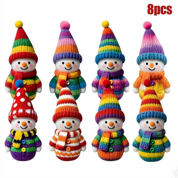Cute Snowman Wooden Ornaments, 2D Flat Colorful Hanging Decor for Christmas Tree & Home, 8 Pcs