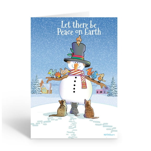 Cute Snowman and Animals Holiday Card - 12 Holiday Cards & Envelopes- 18073