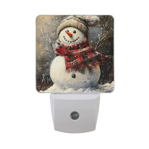 Cute Snowman in Clothes Night Light 2 Pack LED Nightlight Plug into Wall Dusk to Dawn Sensor Soft White