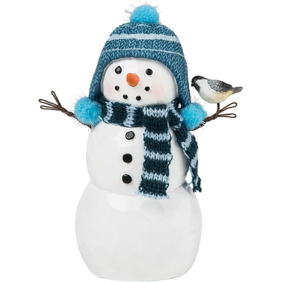 Cute Snowman w/Blue Plaid Scarf & Chickadee Small Winter ative Figurine Figure Christmas Xmas Winter Holidays Indoor Home Living ROM End Table Fireplace Mantle ation