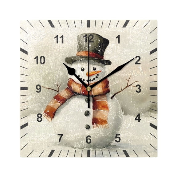Cute Snowman with Hat Scarf Wall Clock Battery Operated Silent Non-Ticking Bedroom Office Kitchen Home School Decor 7.8"(Black)