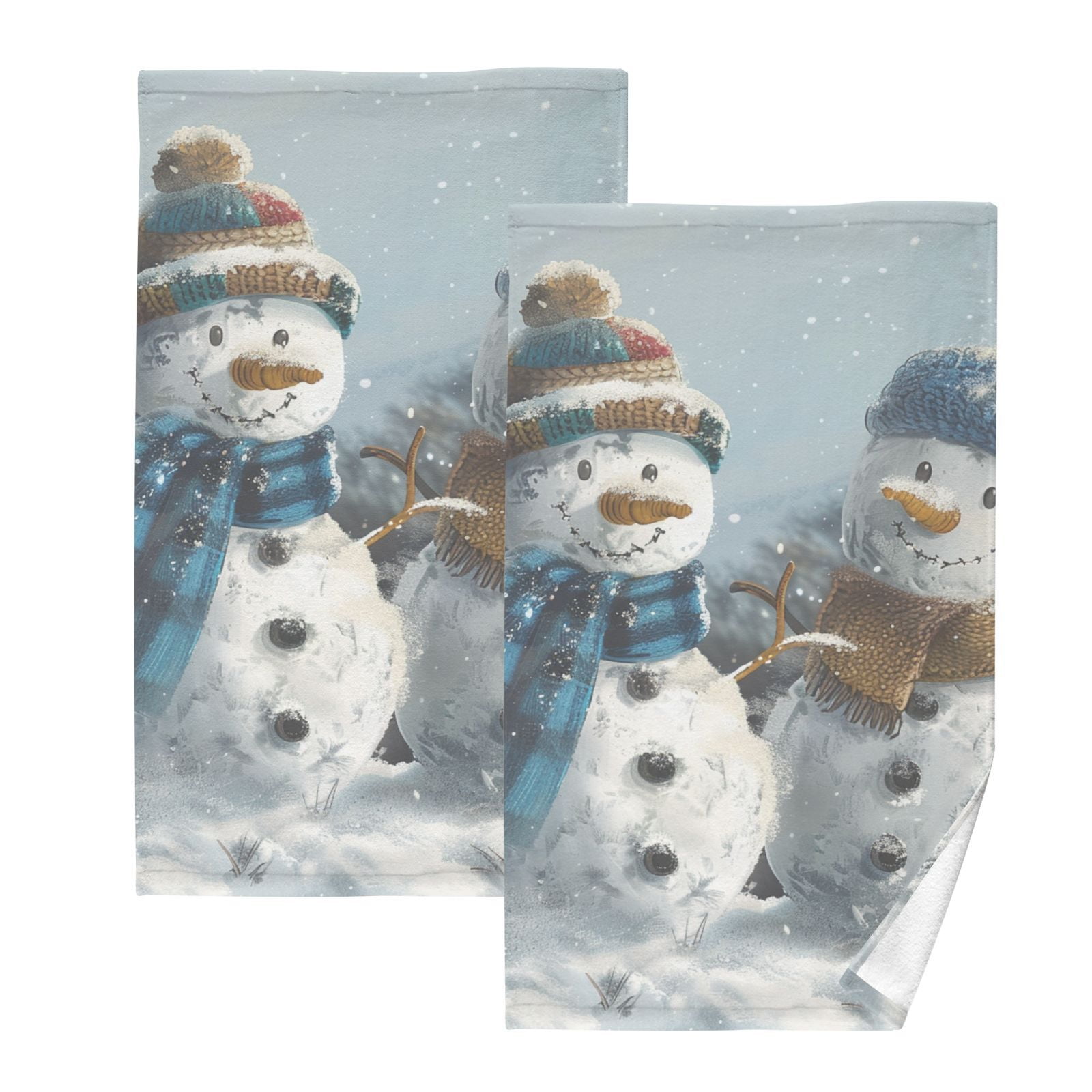 Cute Snowmans Hand Towels Cotton Bath Towels Large Face Towels Absorbent for Bathroom 2 Packs