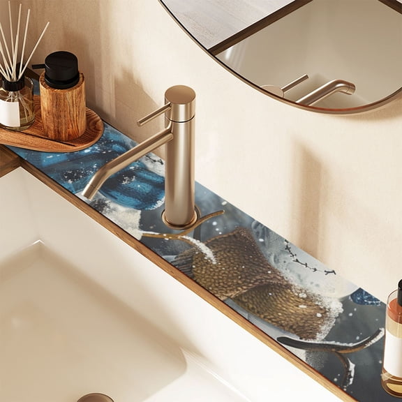 Cute Snowmans Sink Splash Guard Faucet 14.7x5.4in Drying Mat Drying Mat Absorbent Pad for Bathroom Kitchen 1PCS