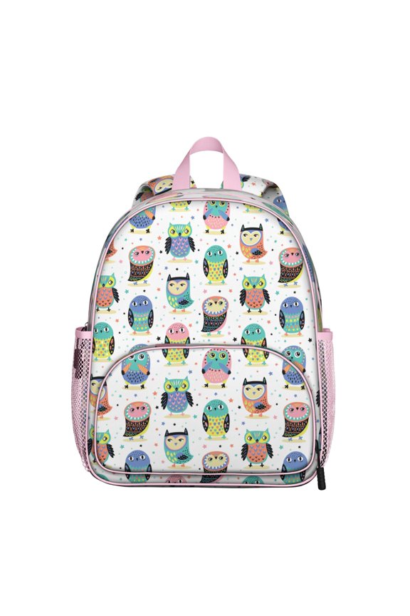 Cute Snowy Owl Student Backpack – Big Eyes Cartoon Owl Print With Night Pattern Design For Student