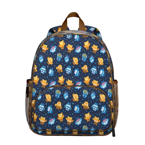 Cute Snowy Owl Student Backpack – Big Eyes Cartoon Owl Print With Night Pattern Design For Student