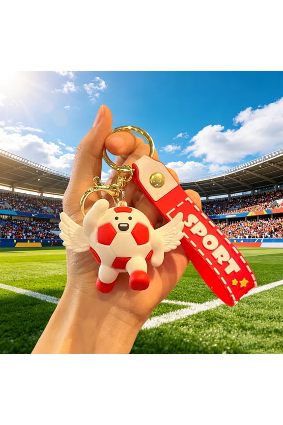 Cute Soccer Ball Keychain Football Sports Keyring PVC Alloy Bag Pendant Backpack Charm Cartoon Style Football Gift Sports Fan Accessory for Daily Use Travel Office Decoration Charm