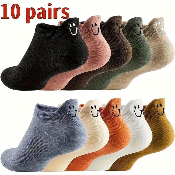 Cute Socks, 10 Pairs Ankle Socks, Cotton kawaii Funny Embroidered Low Cut Designs for Women Girl- One Size Fits All-USA