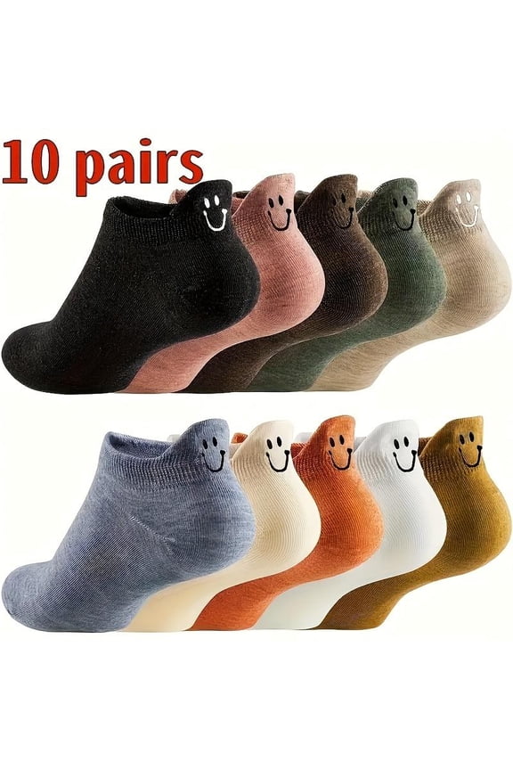 Cute Socks, 10 Pairs Ankle Socks, Cotton kawaii Funny Embroidered Low Cut Designs for Women Girl- One Size Fits All-USA