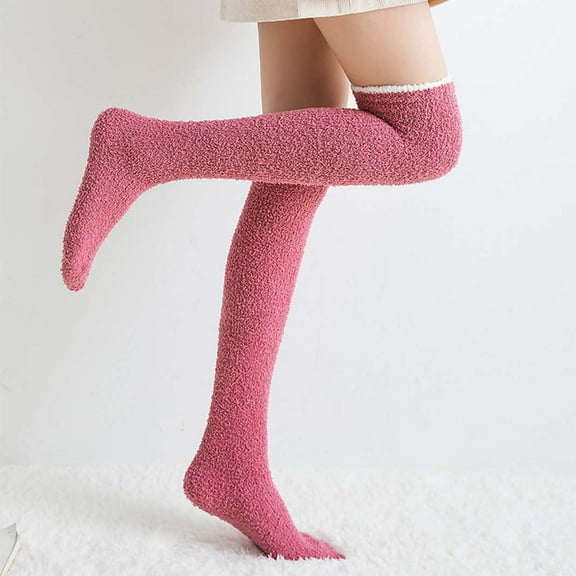 Cute Socks for Women, Fall Winter Women Home Thick Warmth Coral Fleece Knee-Pad Stockings New Socks for Women Ankle High Style B-56 Watermelon Red One Size