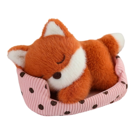 Cute Soft Plushie Sleeping Fox Stuffed Animals with Polka Dot Bed Small Plush Toys for Kids Birthday Holiday Gift