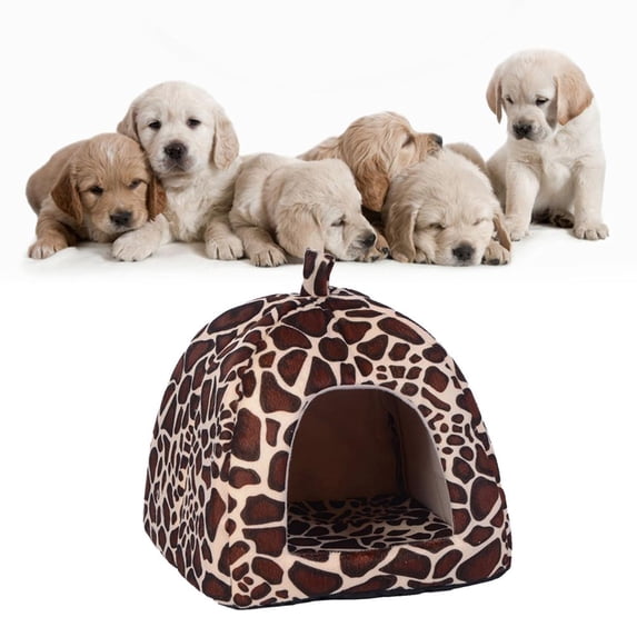 Cute Soft Sponge Strawberry Pet Cat Dog House Bed Warm Cushion Basket(Leopard XL)