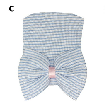 Cute Soft Turban Hats Stripe Infant Hat Cap with Bow Newborn Hospital Hat Baby Hats Nursery Beanie C