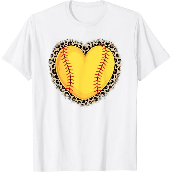 Cute Softball Heart Leopard Print Women Girls Softball Lover T-Shirt100% cotton
