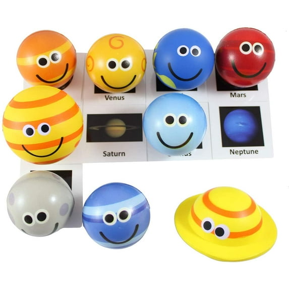 Cute Solar System Match with Cards Stress Ball Toy Set - Educational Learning Toy - Outer Space Planets Learning Toy Figurines. Nomenclature Science Work Montessori