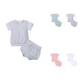 thumbnail image 1 of Cute Solid Cotton Ribbed 2-Piece Toddler Kids Tracksuit Set, Short Sleeve Top & Elastic Waist Pants, Gender-Neutral Sleepwear Outfit for Boys and Girls, 1 of 9