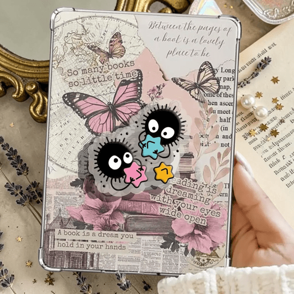Cute Soot Sprite Inspired Magnetic Grip  Anime Bookish Phone Holder for Readers & Book Lovers