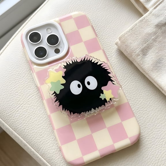 Cute Soot Sprite Phone Grip, Kawaii Star Magnetic Phone Holder, Fuzzy Dust Ball Phone Stand, Fun Gift for Teens
