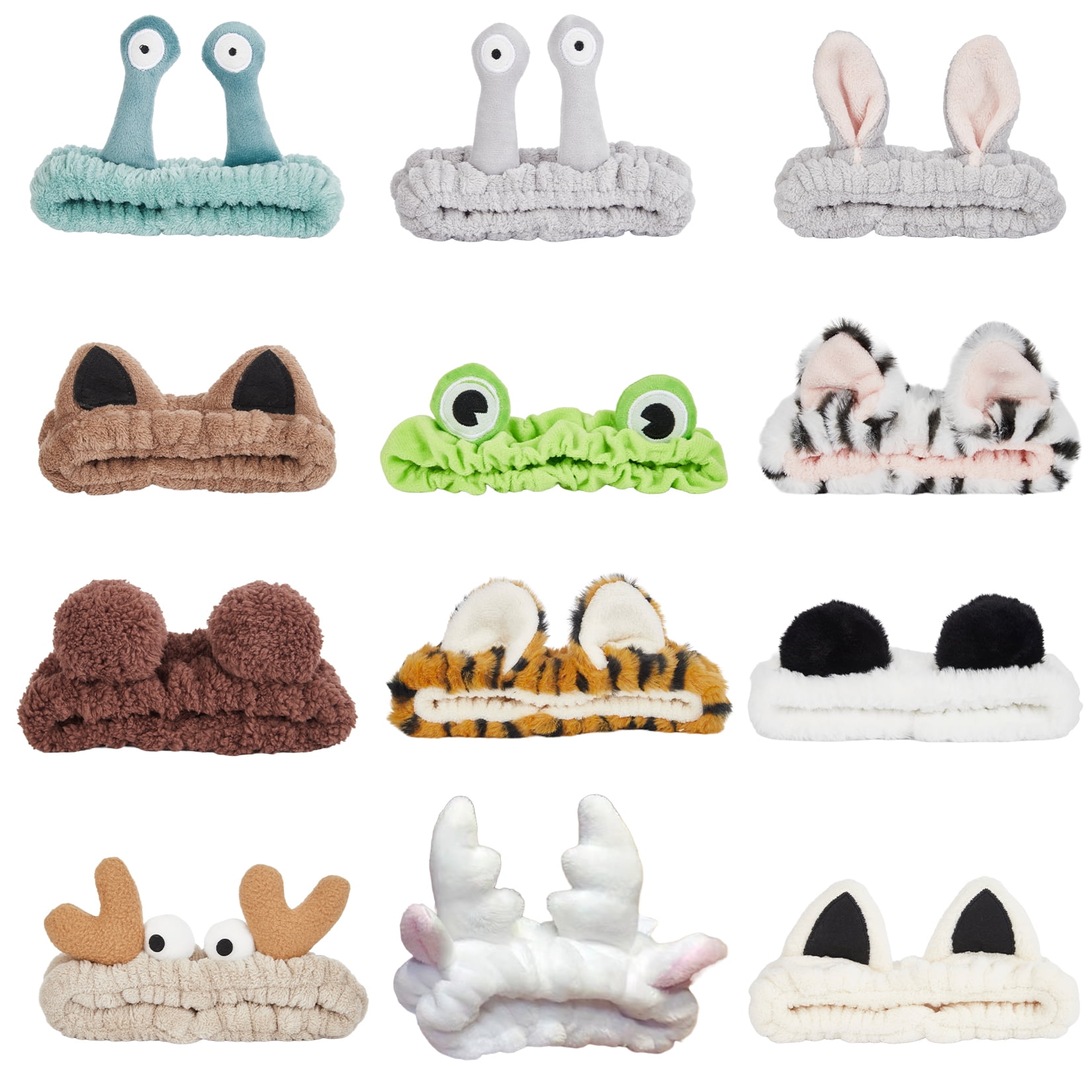 Cute Spa Headbands Set, Flannel Makeup Headbands for Washing Face & Skincare, Soft Stretch Facial Headbands for Women & Girls, Animal Design Headband Set (12PCS)