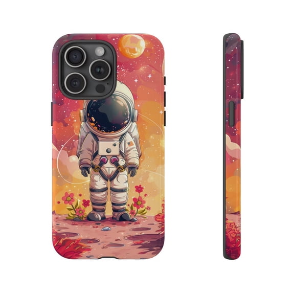 Cute Space Astronaut Flower Vector Painting Art Phone Case for iPhone 11 12 13 14 15 16 17 Pro Max Galaxy