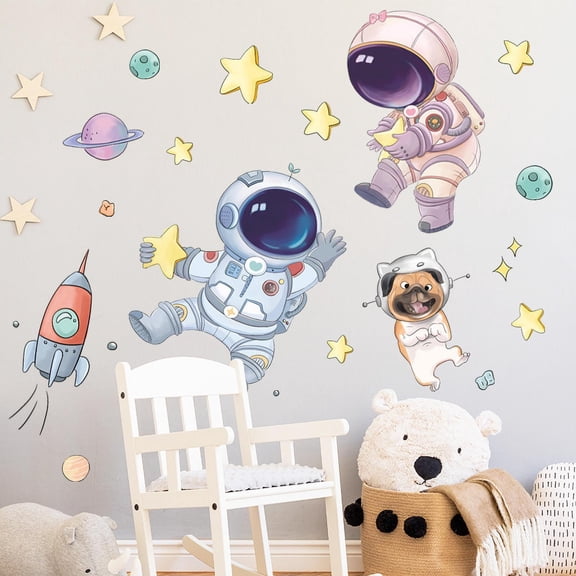 Cute Space Astronaut Wall Stickers For Kids Nursery Room Wall Decor Removable
