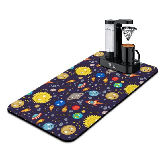 Cute Space Dish Drying Mat, Galaxy Star Constellation Moon and Stars Absorbent Kitchen Mat