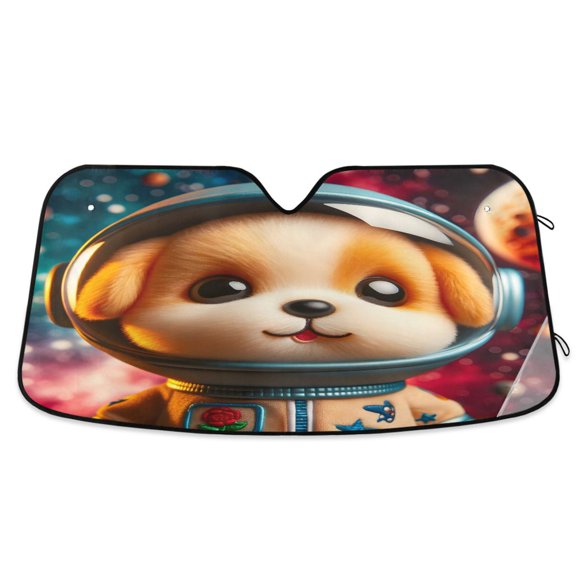 Cute Space Dog Car Windshield Sun Shade Foldable Car Front Window Visor Heat and UV Protection 53x23.5