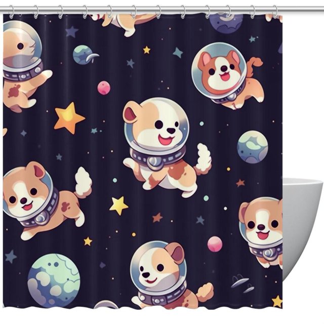 Cute Space Dog Shower Curtain for Bathroom, Aesthetics Patterns Curtain