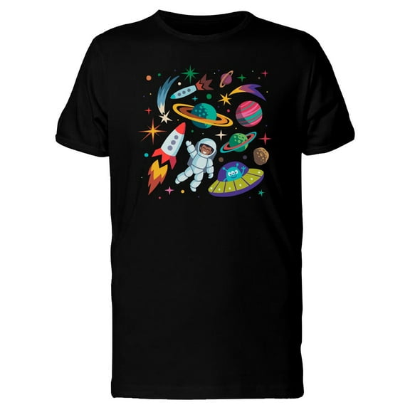 Cute Space Doodle Astronaut T-Shirt Men -Image by Shutterstock, Male x-Large