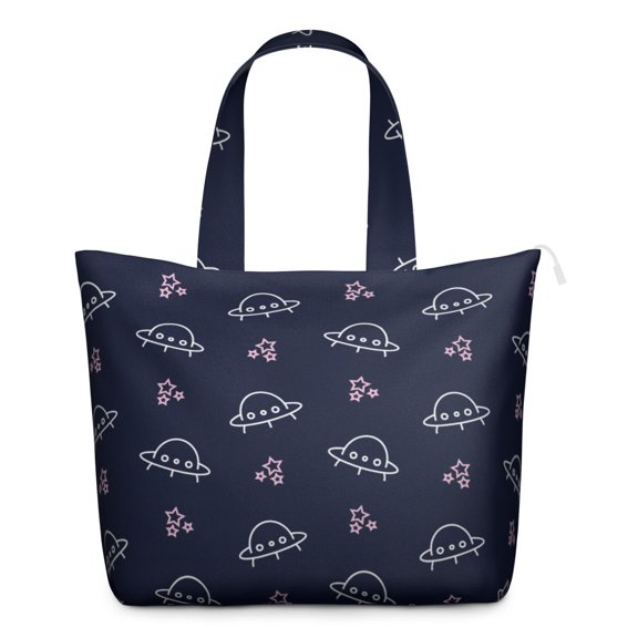 Cute Space Galaxy Aesthetic Travel Tote Bag with Rocket Planet Print Lightweight Weekender Bag with Multiple Pockets, Perfect for Weekend Getaways Gym