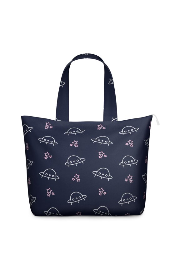 Cute Space Galaxy Aesthetic Travel Tote Bag with Rocket Planet Print Lightweight Weekender Bag with Multiple Pockets, Perfect for Weekend Getaways Gym
