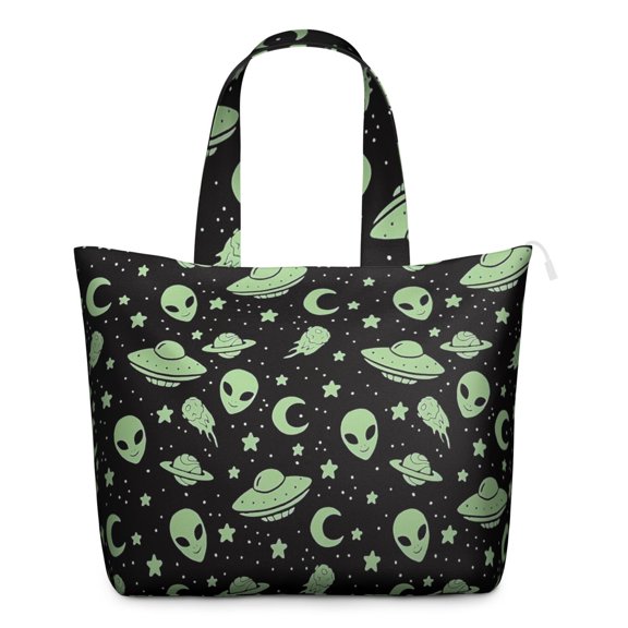 Cute Space Galaxy Aesthetic Travel Tote Bag with Rocket Planet Print Lightweight Weekender Bag with Multiple Pockets, Perfect for Weekend Getaways Gym