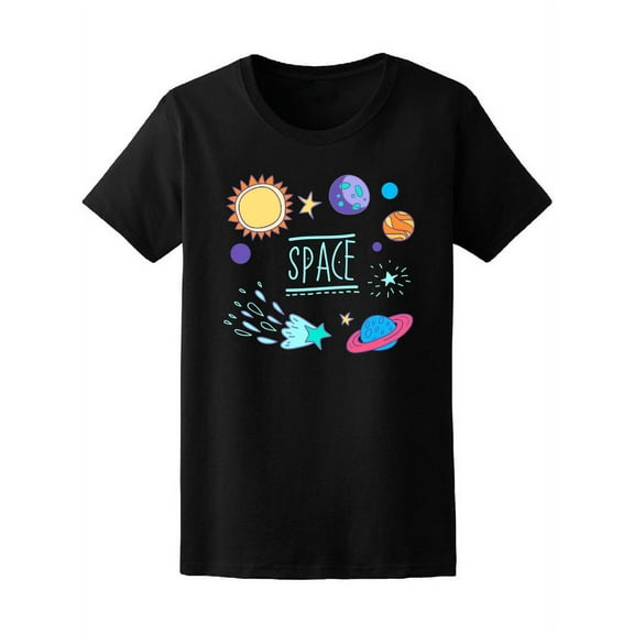 Cute Space Planets And Stars T-Shirt Women -Image by Shutterstock, Female Small